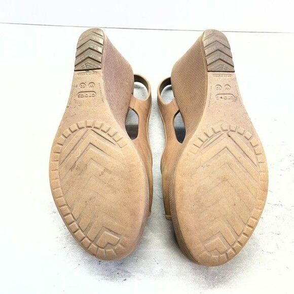 Crocs Havana Peep Toe Brown Slingback Platform Wedge Sandals Womens Size 10 - Picture 5 of 10